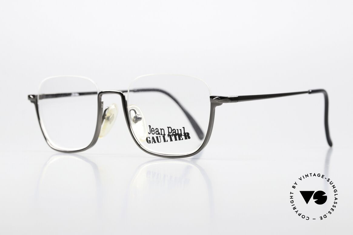 Jean Paul Gaultier 55-7161 Eckige Vintage Brille Nylor, gunmetal Lackierung, in Größe 48-19, 142mm, Passend für Herren und Damen