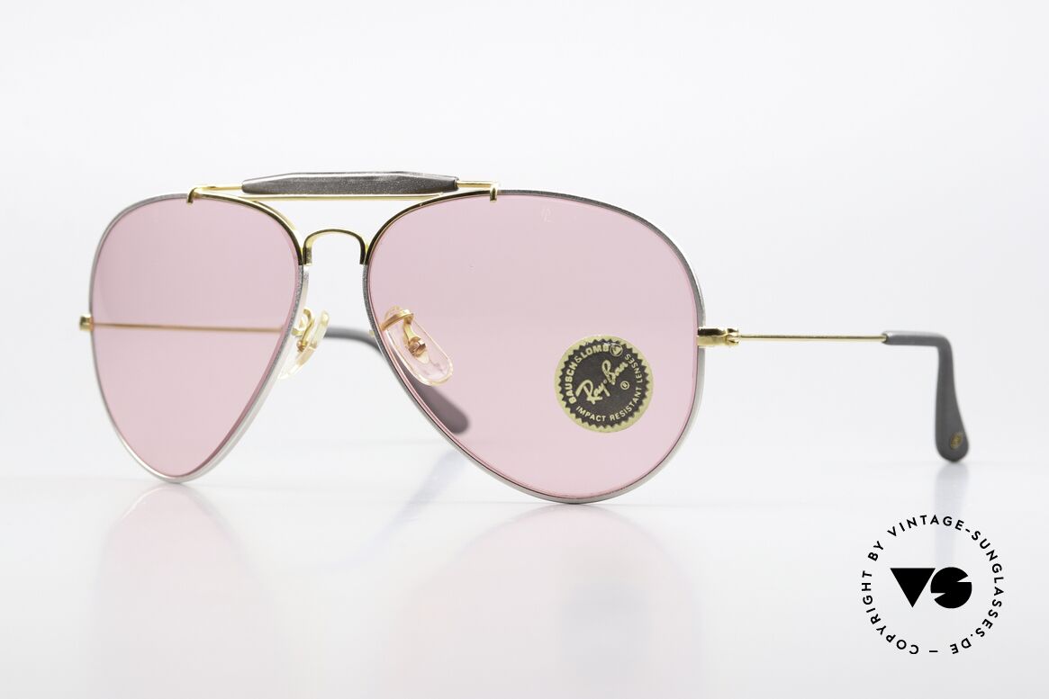 Ray Ban Outdoorsman II Precious Changeable Pink, klassische vintage B&L Ray-Ban Piloten-Sonnenbrille, Passend für Herren und Damen