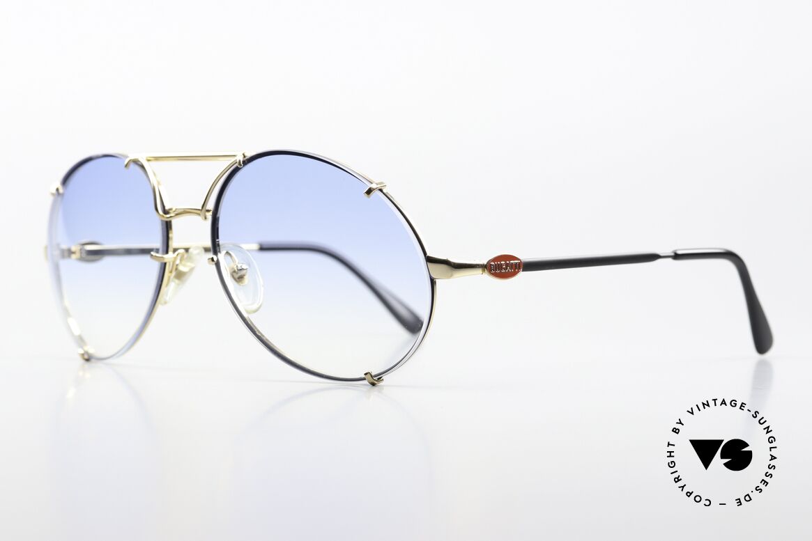 Bugatti 65822 80er Brille Wechselgläser, 1 Paar Gläser in braun-Verlauf & 1 Paar blau-Verlauf, Passend für Herren