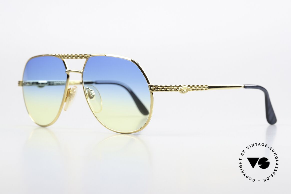 Bugatti EB502 - S Gelbgold Luxusbrille 90er, neue Sonnengläser in blau-gelb Verlauf, 100% UV Schutz, Passend für Herren und Damen