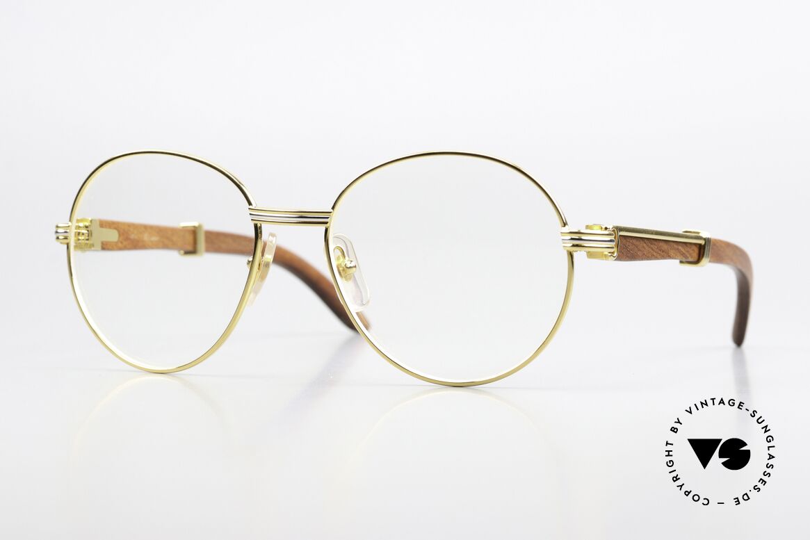 Cartier Bagatelle Runde Holzbrille 90er Jahre, außergewöhnliche CARTIER vintage Luxus-Brille, Passend für Herren und Damen