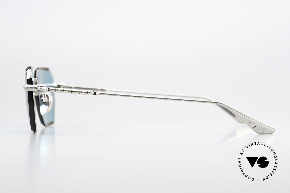 Chrome Hearts Hole Shot Sonnenbrille Randlos Titan, Brushed Silver mit 925er Sterling Silber Dekor, Passend für Herren und Damen