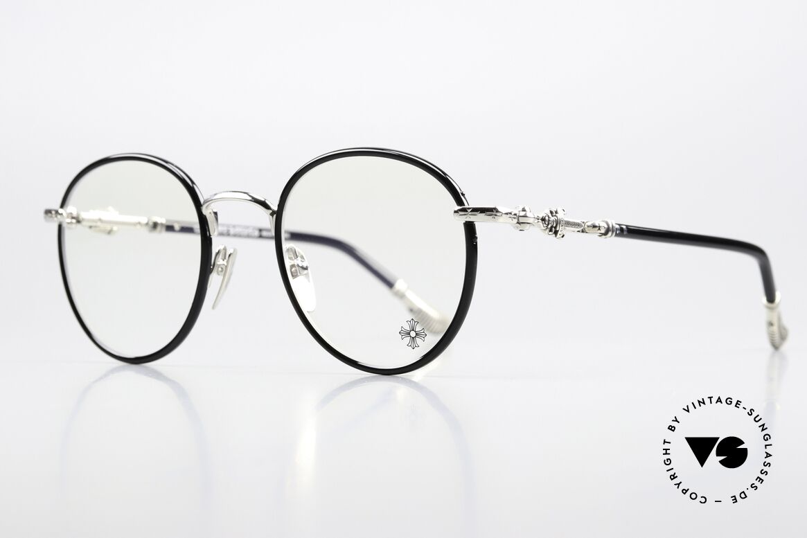 Chrome Hearts Firkin Pantobrille Sterling Silber, Titan Luxus-Brille mit Sterling-Silber Dekor, Passend für Herren und Damen