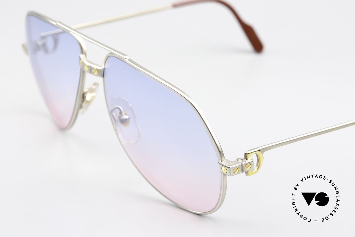 Cartier Vendome Santos - M Einzelstück Brille Von 1983, neue Sonnengläser in baby-blau / pink Verlauf, 100% UV, Passend für Herren und Damen