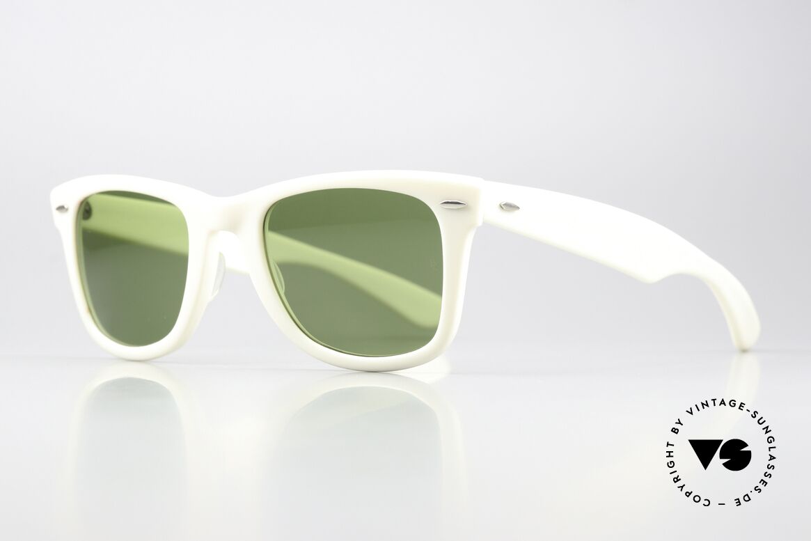 Ray Ban Wayfarer I USA RB3 Sonnenglas B&L, weißer Rahmen & grasgrüne RB3 Sonnengläser, Passend für Herren und Damen Ray Ban Wayfarer I USA RB3 Sonnenglas B&L, weißer Rahmen & grasgrüne RB3 Sonnengläser, Passend für Herren und Damen