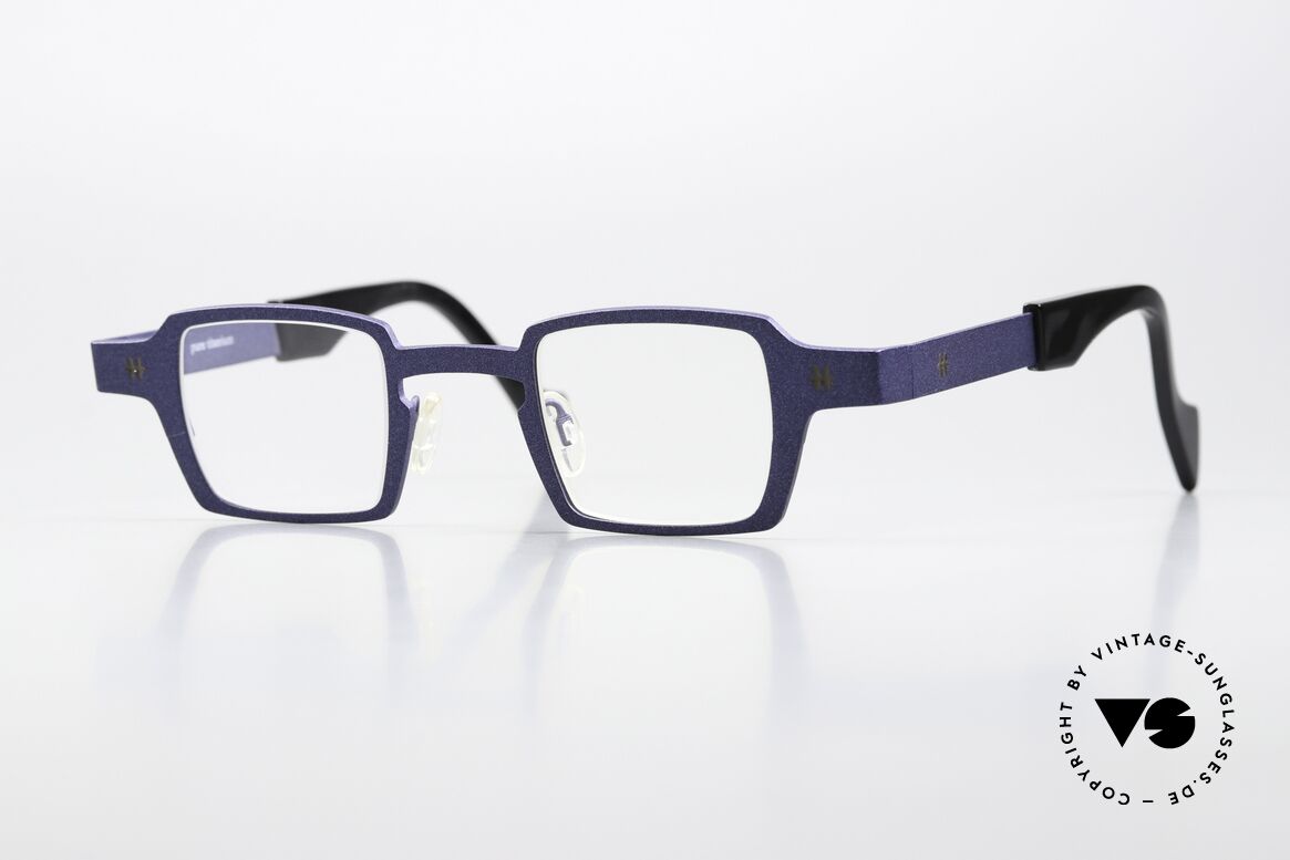 Theo Belgium Sixteen Titaniumbrille Blau Metallic, markant eckige Designerbrille v. THEO Belgium, Passend für Herren und Damen