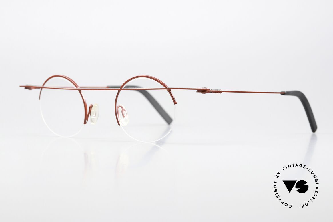 Theo Belgium Gnocchi Designerbrille Halb Randlos, Titan Unisex Modell, color 283 (rot & schwarz), Passend für Herren und Damen