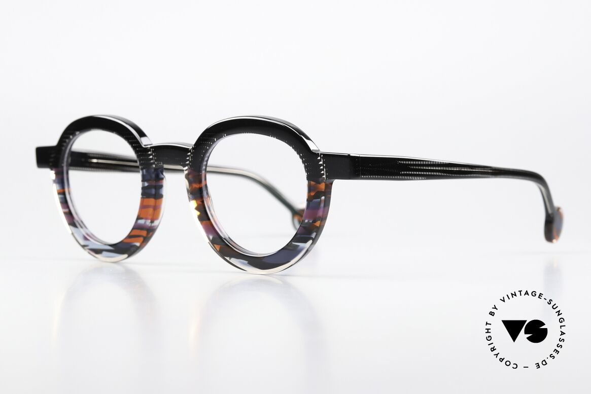 Theo Belgium Ayunan Schwarz Transparent Rot, Azetatbrille der "SWINGS BOLD" Serie, Gr. 44-29, Passend für Herren und Damen