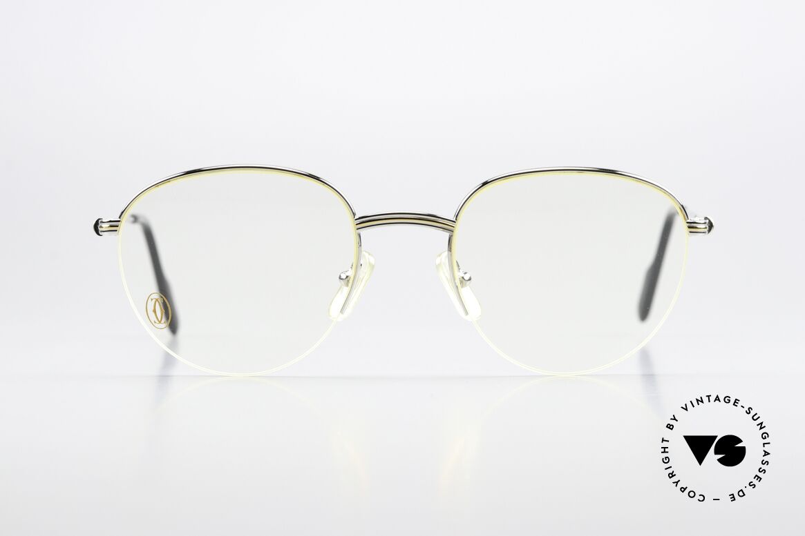 Cartier Colisee - M Runde Luxus Platin Brille, Modell aus der Cartier 'Semi-Rimless' Collection, Passend für Herren und Damen Cartier Colisee - M Runde Luxus Platin Brille, Modell aus der Cartier 'Semi-Rimless' Collection, Passend für Herren und Damen