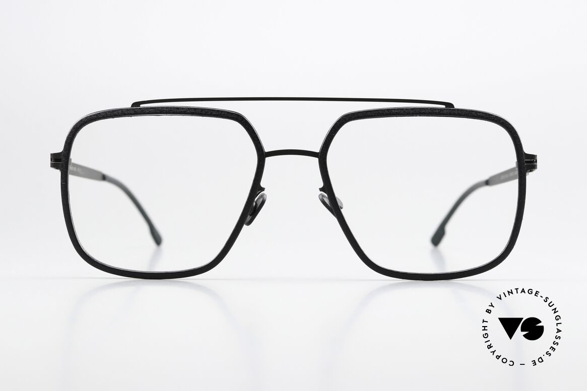 Mykita Mylon Reed Designerbrille Eckig Aviator, Größe 55-17, Color Code 305 in "Pitch Black", Passend für Herren