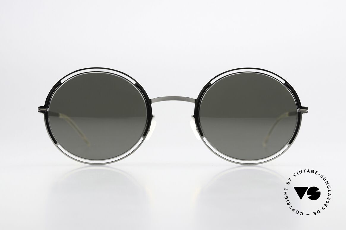 Mykita Giselle Damenbrille Silver Black Mirror, ovale Damensonnenbrille der Decades Sun-Collection, Passend für Damen