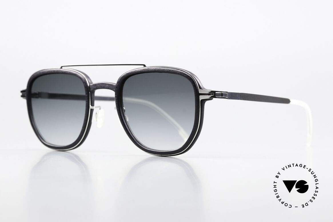 Mykita Mylon Alder Designersonnenbrille Eckig, c. 351 (pitch black / shiny silver gray gradient), Passend für Herren