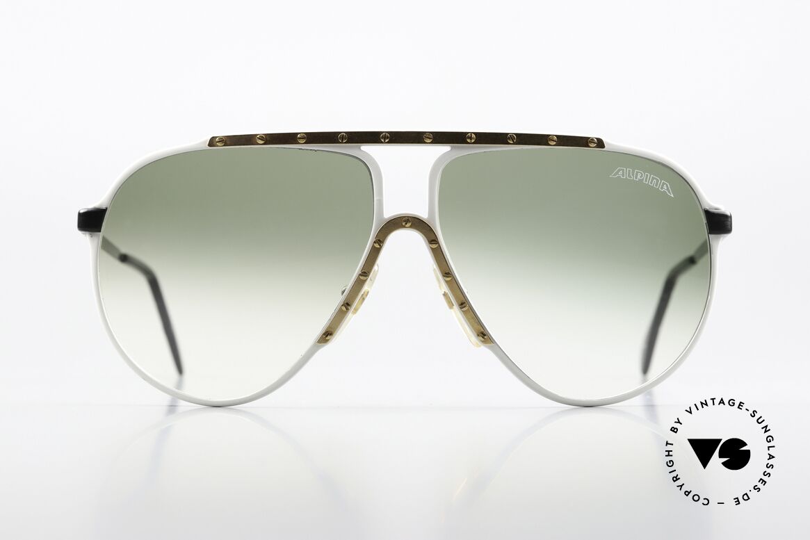 Alpina M1 80er Limited Weiss Gold Schwarz, weiße Front, schwarze Bügel, vergoldetet Blende, Passend für Herren und Damen