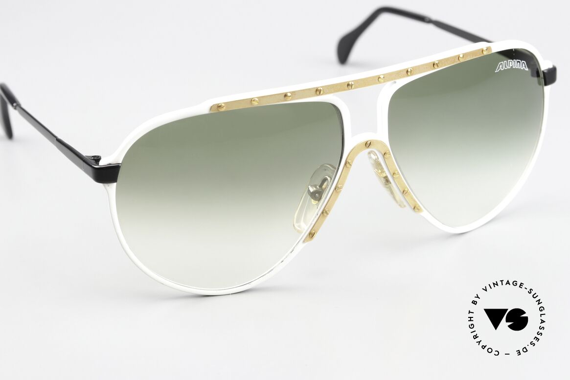 Alpina M1 80er Limited Weiss Gold Schwarz, die Kultsonnenbrille der 80er Jahre in Gr. 60/12, Passend für Herren und Damen