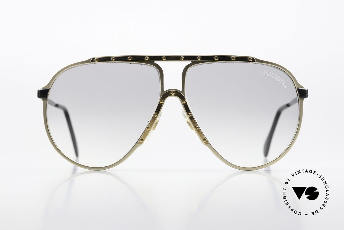 Alpina M1 Kultbrille 1987 Limited Edition, Front: gold, Bügel: schwarz & vergoldetet Blende, Passend für Herren und Damen