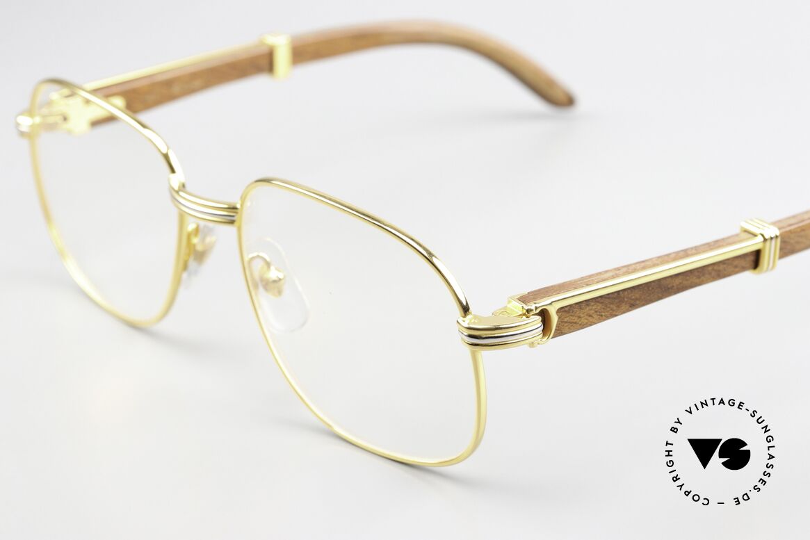 Cartier Monceau 90er Bubinga Edelholzbrille, vergoldete Fassung mit original Cartier Lederetui, Passend für Herren und Damen Cartier Monceau 90er Bubinga Edelholzbrille, vergoldete Fassung mit original Cartier Lederetui, Passend für Herren und Damen