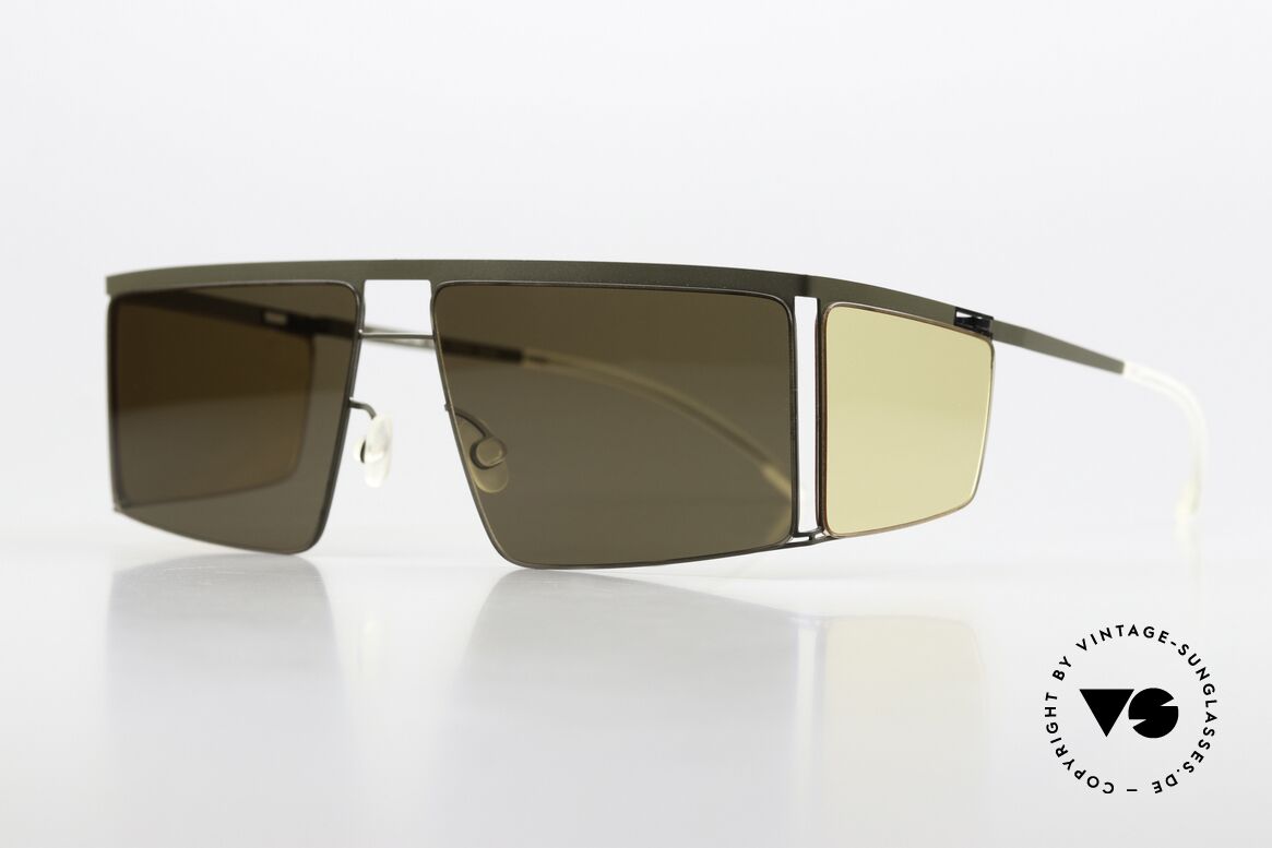 Mykita Helmut Lang HL001 Camou Green Jelly Yellow Sides, eine minimalistisch-avantgardistische Sonnenbrille, Passend für Herren und Damen Mykita Helmut Lang HL001 Camou Green Jelly Yellow Sides, eine minimalistisch-avantgardistische Sonnenbrille, Passend für Herren und Damen