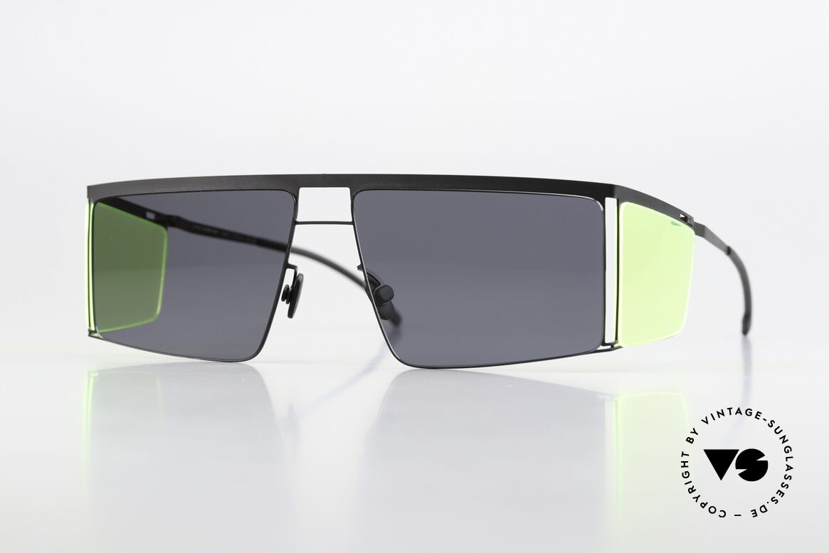 Mykita Helmut Lang HL001 Black With Fluo Yellow Sides, Mykita Sonnenbrille, Mod. HL001, Gr. 57/13, c. 875, Passend für Herren und Damen Mykita Helmut Lang HL001 Black With Fluo Yellow Sides, Mykita Sonnenbrille, Mod. HL001, Gr. 57/13, c. 875, Passend für Herren und Damen
