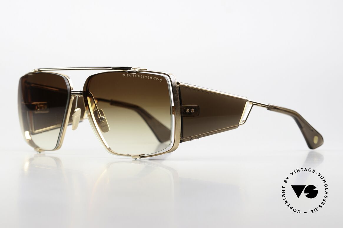 DITA Souliner Two Markante Luxus Sonnenbrille, braun-goldener Rahmen in Größe 64-14, 145mm, Passend für Herren DITA Souliner Two Markante Luxus Sonnenbrille, braun-goldener Rahmen in Größe 64-14, 145mm, Passend für Herren