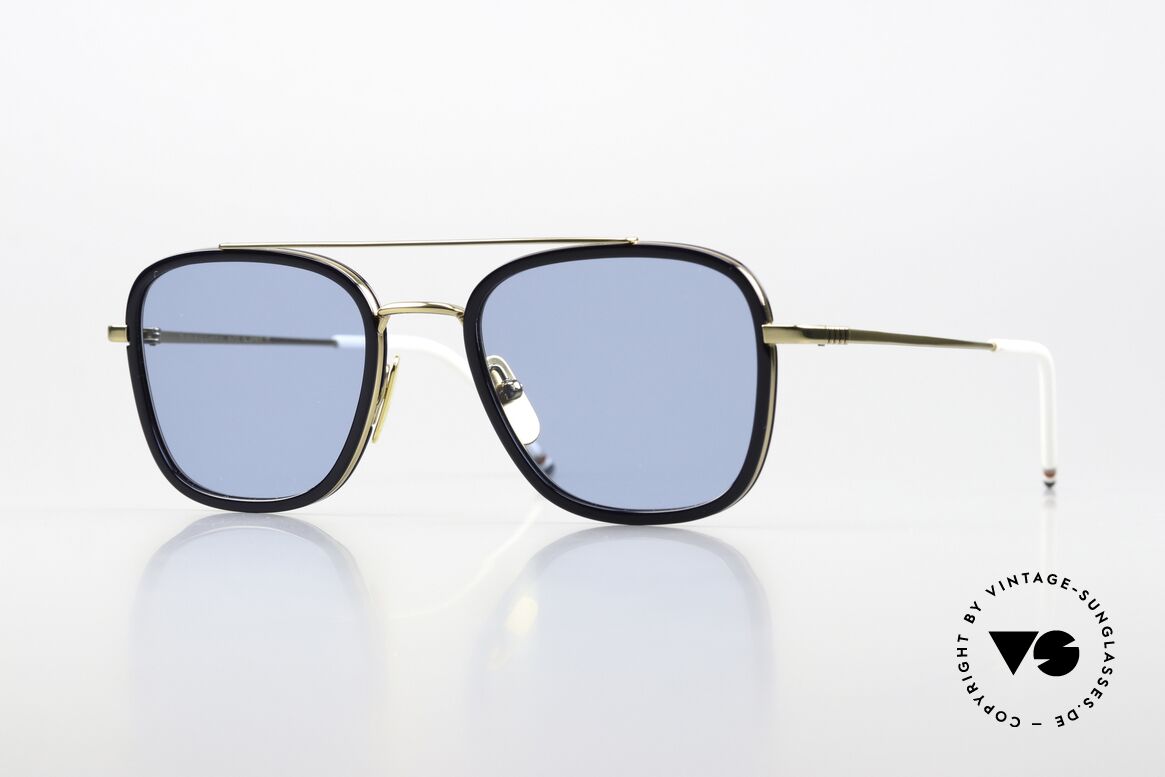 Thom Browne TBS800 Eckige Herrensonnenbrille, Thom Browne Sonnenbrille, TBS800-B-GLD-NVY-51, Passend für Herren