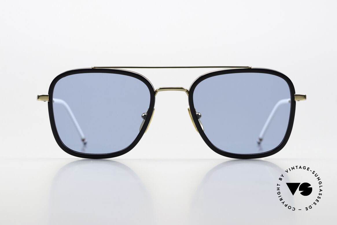 Thom Browne TBS800 Eckige Herrensonnenbrille, Titanium-Fassung mit Azetat-Ringen; Größe 51-20, Passend für Herren