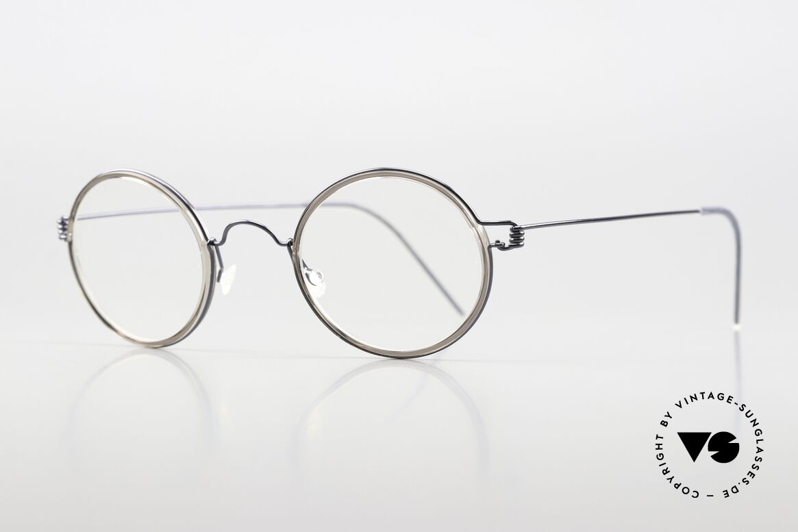 Lindberg Harley Air Titan Rim Unisex Vintage Brille Rund, markant veredelte Air Titanium Version mit Azetat-Rand, Passend für Herren und Damen