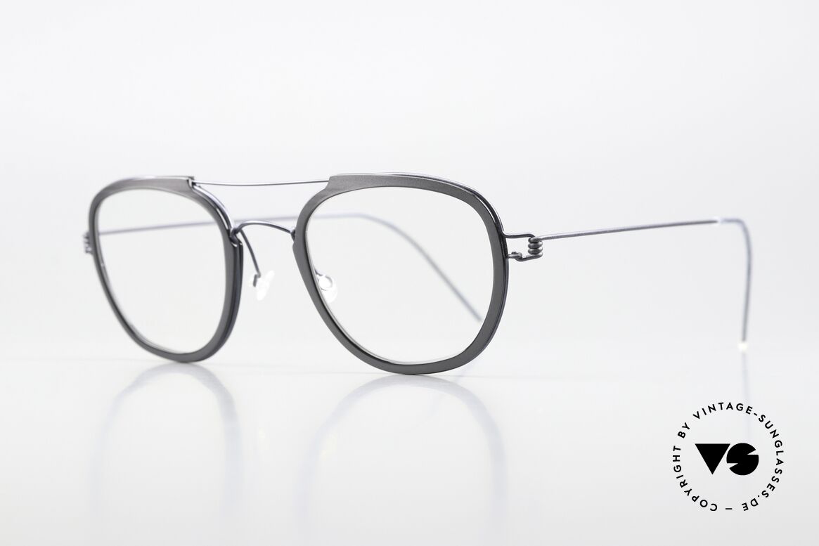 Lindberg William Air Titan Rim Rahmen In Dunkelblau Und Grau, markant veredelte Air Titanium Version mit Azetat-Rand, Passend für Herren und Damen