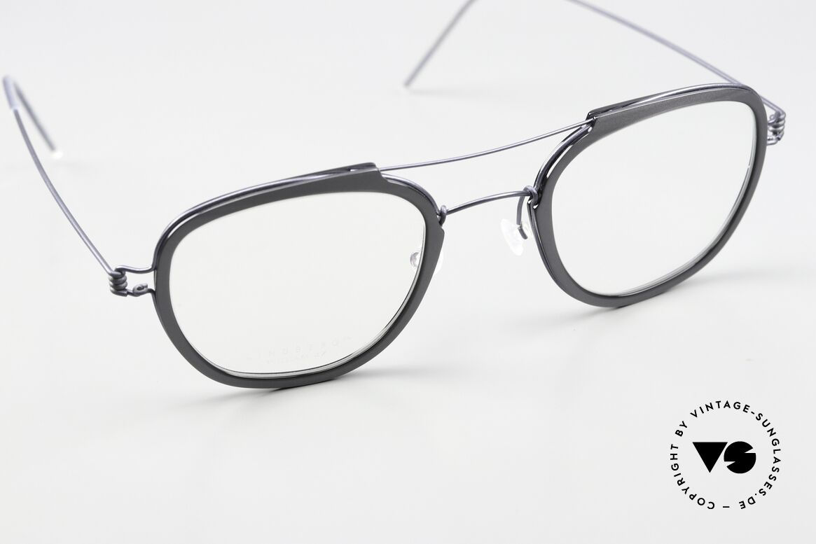 Lindberg William Air Titan Rim Rahmen In Dunkelblau Und Grau, ungetragenes Einzelstück mit original Lindberg Hart-Etui, Passend für Herren und Damen
