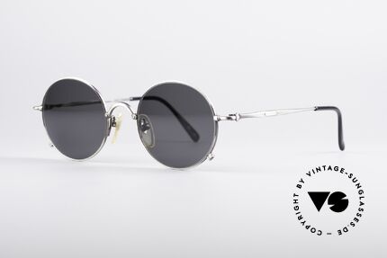 Jean Paul Gaultier 55-1176 Runde JPG Vintage Brille, Rahmen aus gebürsteten Metall & kleinen JPG-Logos, Passend für Herren und Damen