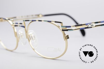 Cazal 759 No Retro 90er Vintage Brille, edles Rahmenmuster in marine-türkis-schwarz-gold, Passend für Herren und Damen