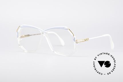 Cazal 189 80er Vintage Designerbille, kristallklarer Rahmen mit Weiss und Himmelblau, Passend für Herren und Damen