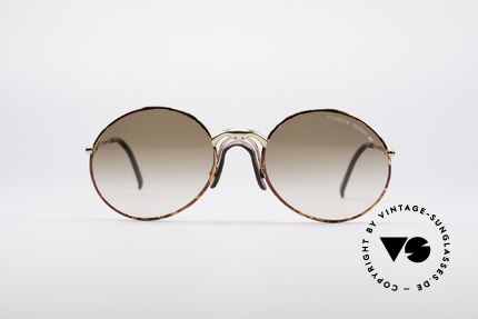 Porsche 5658 Runde 90er Vintage Brille, edel lackierte Metallfassung mit Sattelsteg aus Leder, Passend für Herren