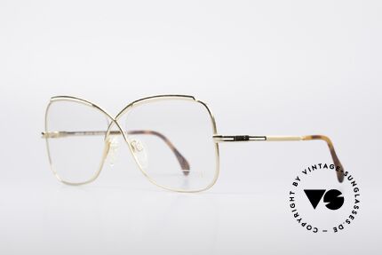 Cazal 224 True Vintage 80er Brille, goldene Metall-Fassung mit beige-creme Streifen, Passend für Damen