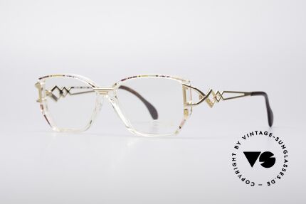 Cazal 367 90er Vintage Brille No Retro, kristallklar mit Muster in rubin-mint multicolor / gold, Passend für Damen