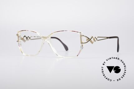 Cazal 367 90er Vintage Designerbrille, kristallklar mit Muster in rubin-mint multicolor / gold, Passend für Damen