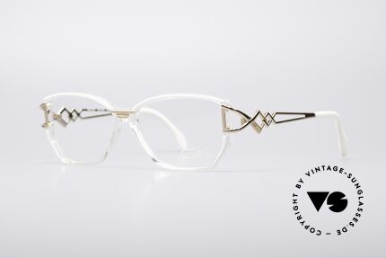 Cazal 367 90er Vintage Damenbrille, kristallklarer Rahmen in Kombination mit weiss & gold, Passend für Damen