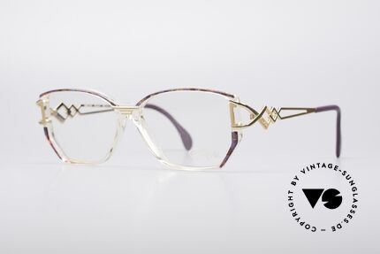 Cazal 367 90er Vintage Designerbrille, kristallklar mit Muster in fuchsia - multicolor / gold, Passend für Damen