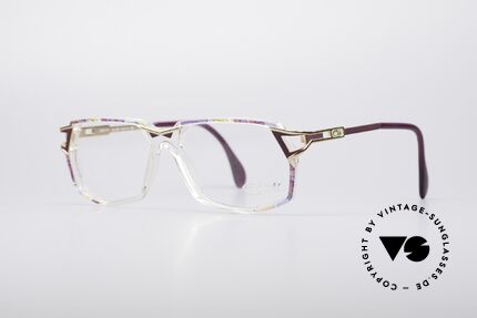 Cazal 371 No Retro Brille Echt Vintage, transparenter Rahmen mit einem fuchsia-blau Muster, Passend für Damen