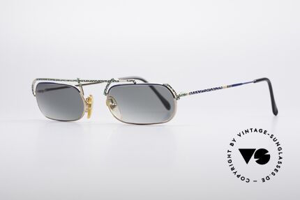 Casanova LC29 Kunstvolle 80er Vintage Brille, blau-grün-gelb gepunktet; ein echter Hingucker!, Passend für Herren und Damen