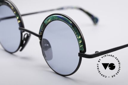 Alain Mikli 631 / 391 Runde Designerbrille, klar-blau-grün gemustert mit hellblauen Gläsern, Passend für Herren und Damen