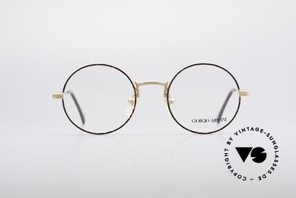 Giorgio Armani 129 Runde 80er Vintage Brille, schlichte, runde Fassung in einem Kastanienbraun, Passend für Herren und Damen