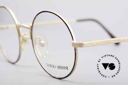 Giorgio Armani 129 Runde 80er Vintage Brille, der Rahmen ist mit aufwändigen Gravuren verziert, Passend für Herren und Damen