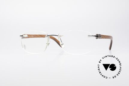 Cartier Paglia Randlose Luxus Holzbrille, randlose vintage Holz-Luxusbrillenfassung von Cartier, Passend für Herren