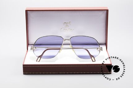 Cartier Panthere G.M. - L Seltene Platin Edition, neue blaue CR39 Sonnengläser (für 100% UV Protection), Passend für Herren