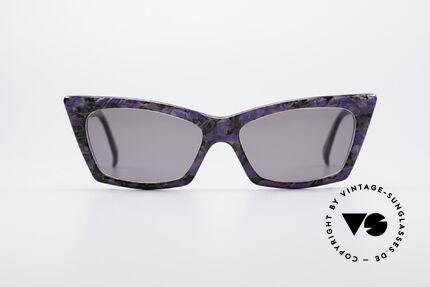 Alain Mikli 0142 / 397 80er Damen Sonnenbrille, grandioses Rahmenmuster in schwarz-violett-marmor, Passend für Damen