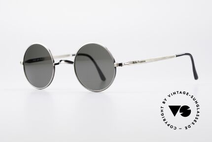 John Lennon - The Walrus Kleine Runde Vintage Brille, kleine runde Sonnenbrille; grau gebürstetes Metall, Passend für Herren und Damen