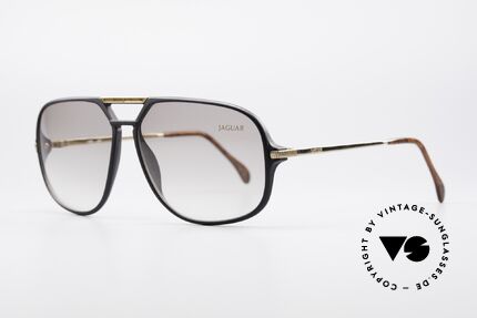 Jaguar 771 Rare 80er Sonnenbrille, elegantes Design in mattschwarz / gold & "wurzelholz", Passend für Herren