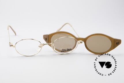Jean Paul Gaultier 56-7202 Ovale Brille mit Sonnenclip, KEINE Retrobrille, sondern ein kostbares altes Original, Passend für Herren und Damen