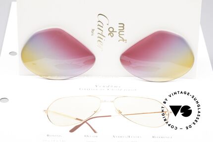 Cartier Vendome Lenses - L Tricolored Sunrise Gläser, Dreifach-Farbverlauf der Gläser wie ein Sonnenaufgang, Passend für Herren und Damen