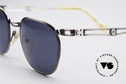 Jean Paul Gaultier 56-2177 Designer 90er Sonnenbrille, gebürstete Metallfassung und blau-graue Sonnengläser, Passend für Herren und Damen